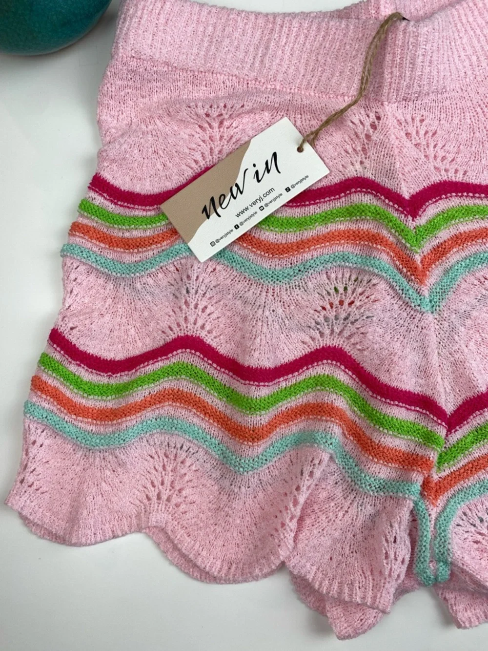 Multi-Color Rainbow Crochet Mini Dress Shorts - Picture 3 of 8